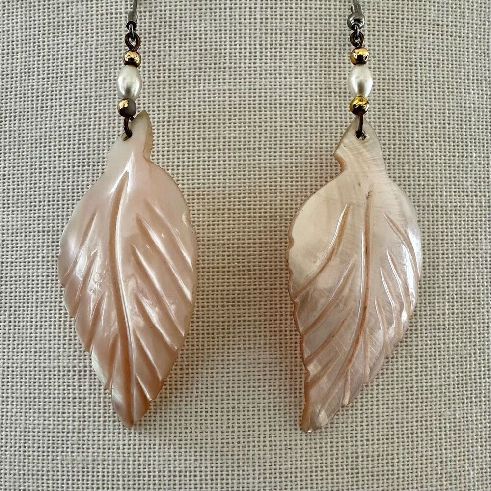 pink leaf abalone drop earrings